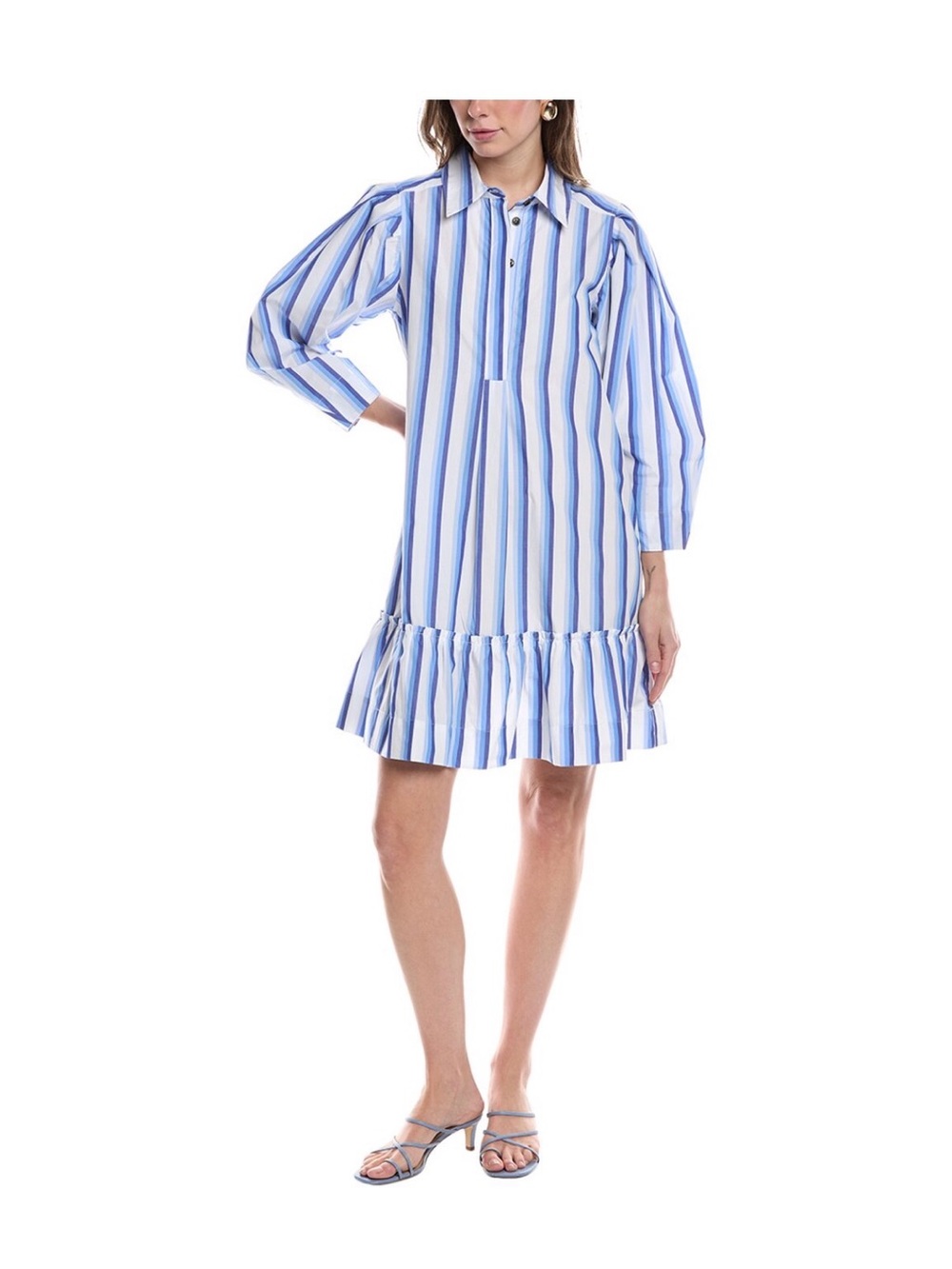 GANNI Striped Mini Dress Blue & White Size 36